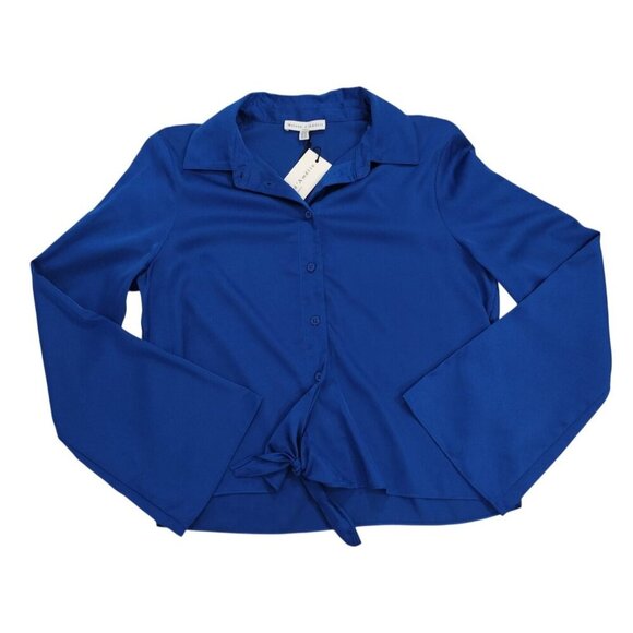 Maison DAmelie Blue Long Sleeve Button-Up Tie-Front Womens Shirt XS, NWT. - Picture 5 of 9